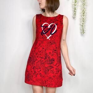 VTG TOMMY HILFIGER 90s y2k red mini dress heart Valentine's Day lovecore 2723